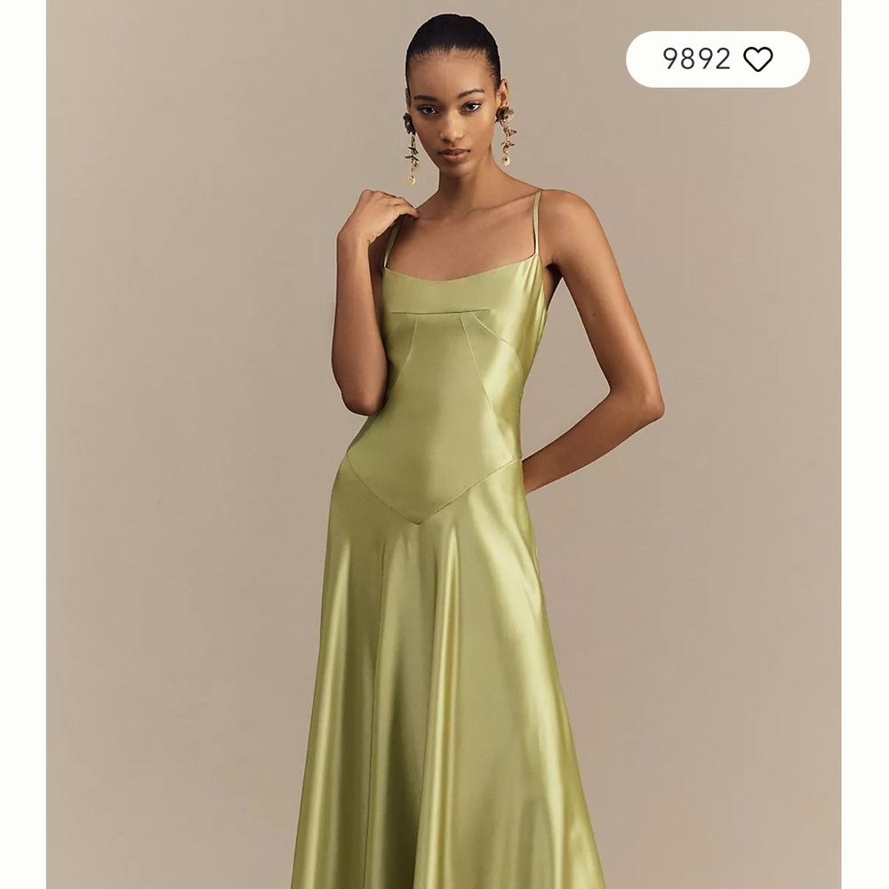 Sleek Satin Maxi Dress in Olive